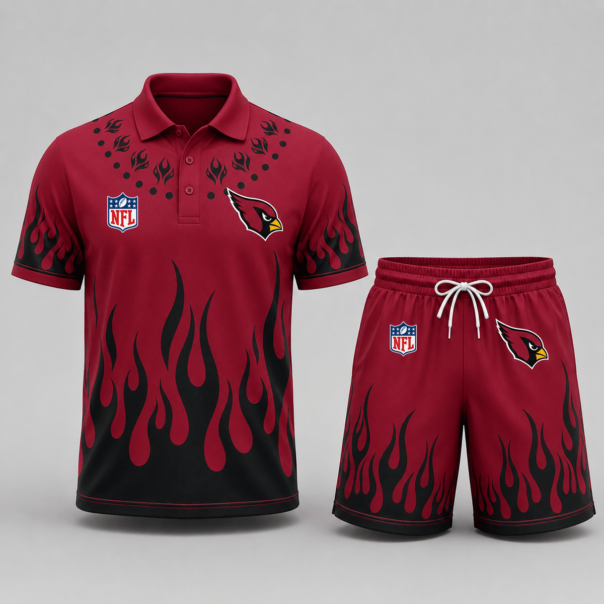ARI Premium NFL Flame Performance Polo Shirt & Shorts Set