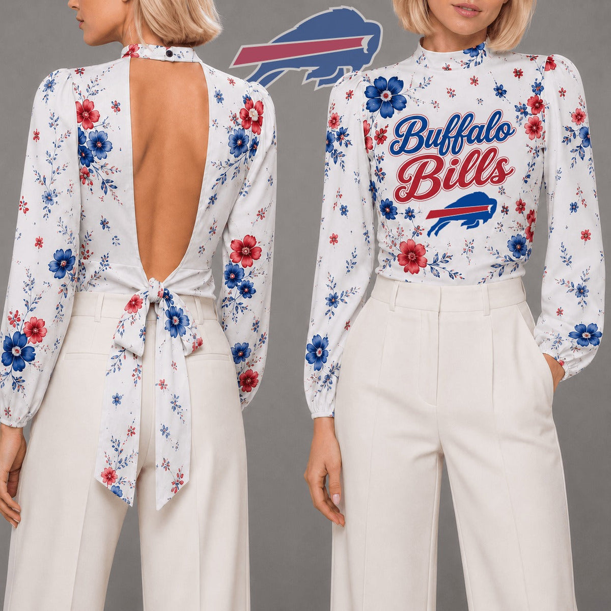 BB Premium NFL Floral Backless Long Sleeve Shirt