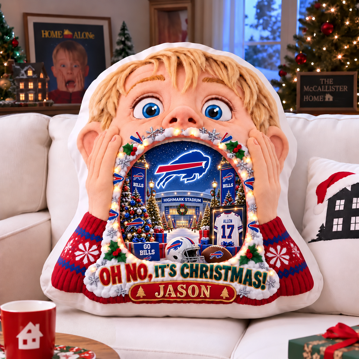 BUF NFL x Home Alone Christmas Personalized Custom Shape Pillow