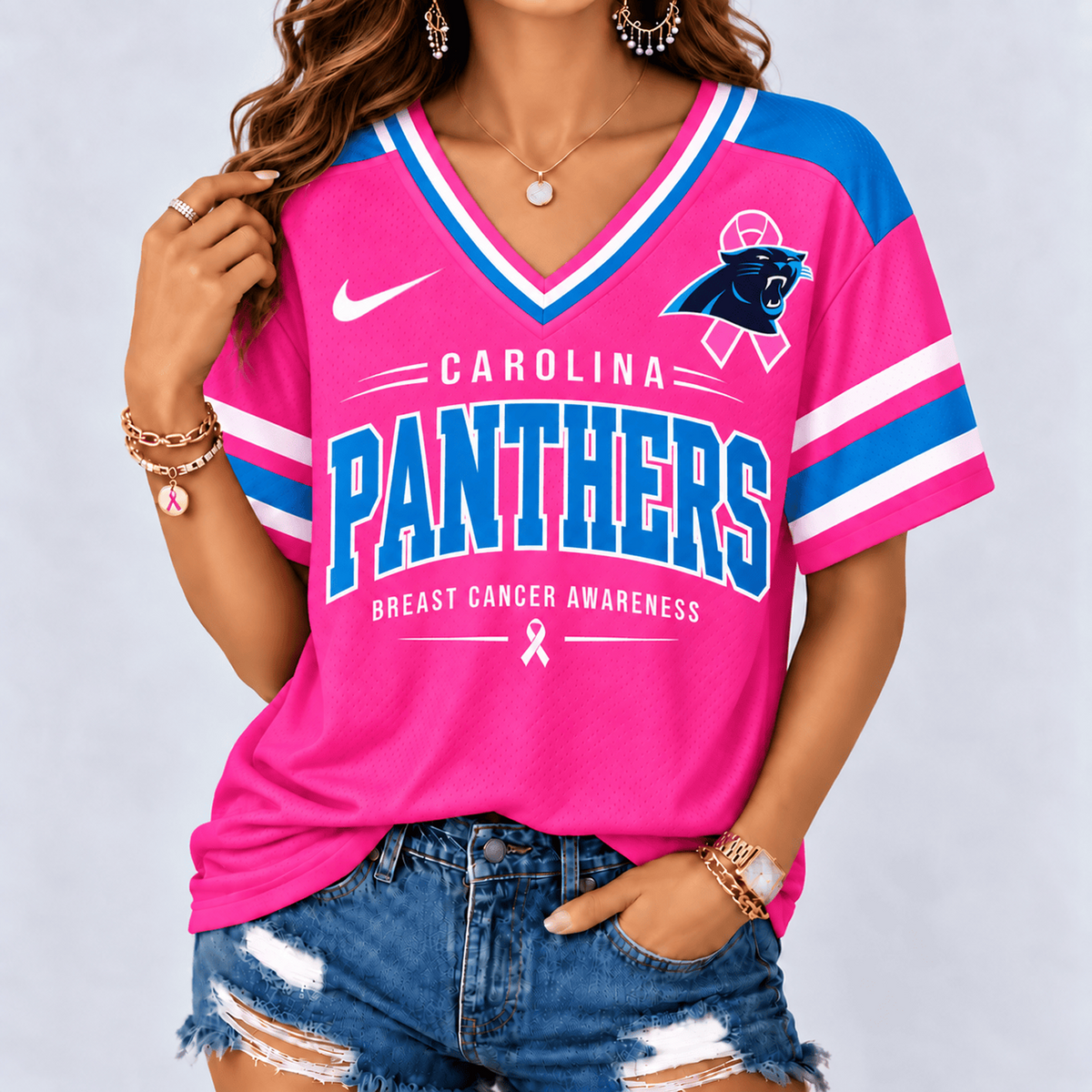 CAR x NFL Pink Breast Cancer Awareness V-neck Shirt
