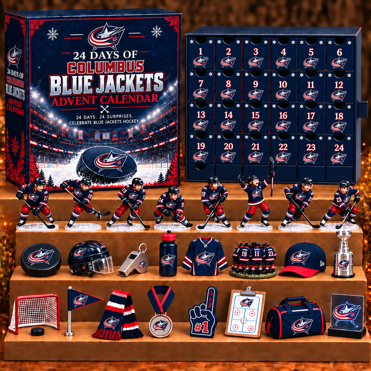 CBJ x NHL Personalized 24 Days Of Hockey Ice Advent Calendar Blink Box
