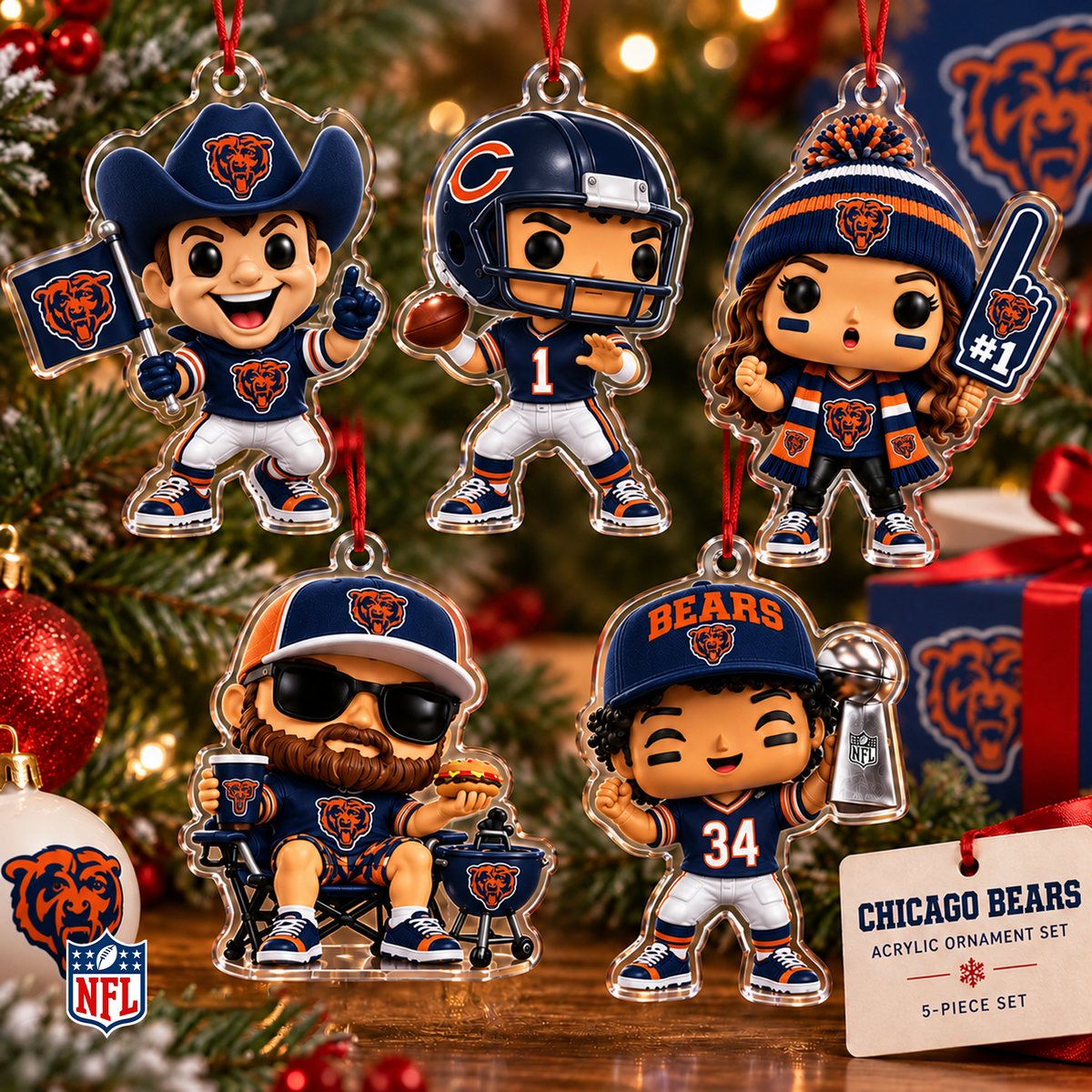CHI x NFL Christmas KICKOFF Personalized Set 5 Acrylic Ornament