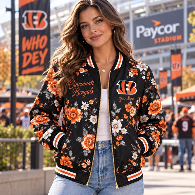 CIN NFL Baseball Jacket Custom Name For Fan