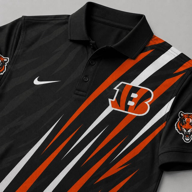 CIN Premium NFL Premium Athletic Stripe Polo Shirt