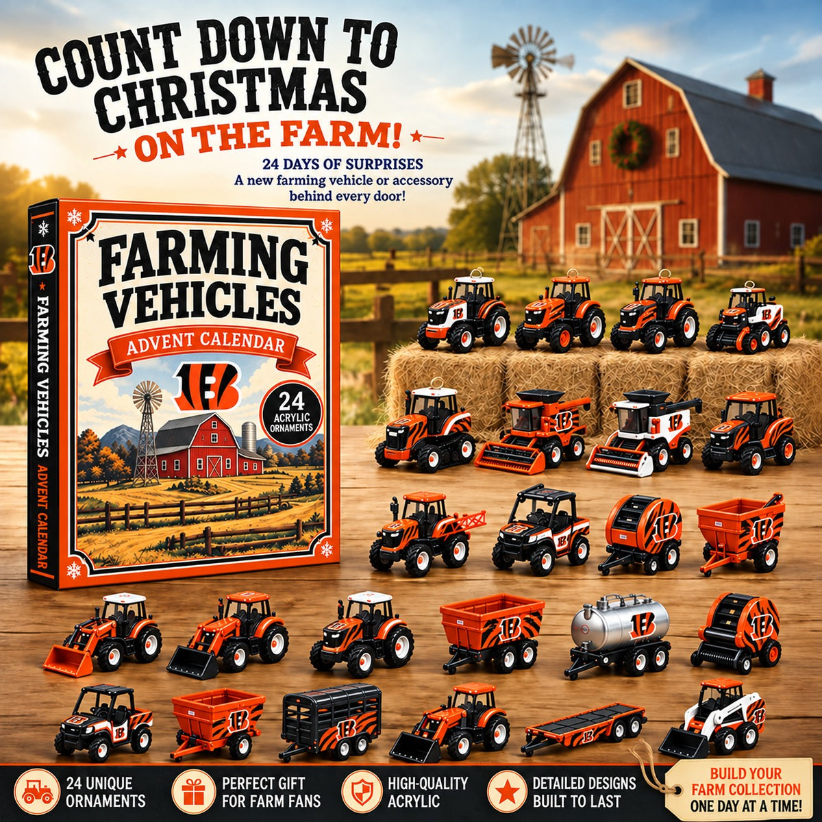 CIN x NFL Personalized 24 Days Of Farming Vehicles Advent Calendar Blink Box