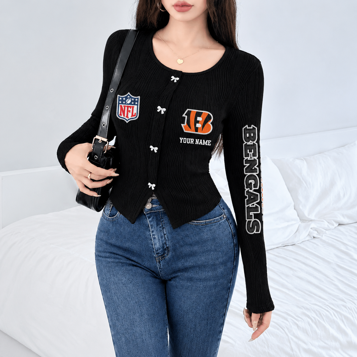CIN x NFL Women's Long Sleeve Button Front Cardigan