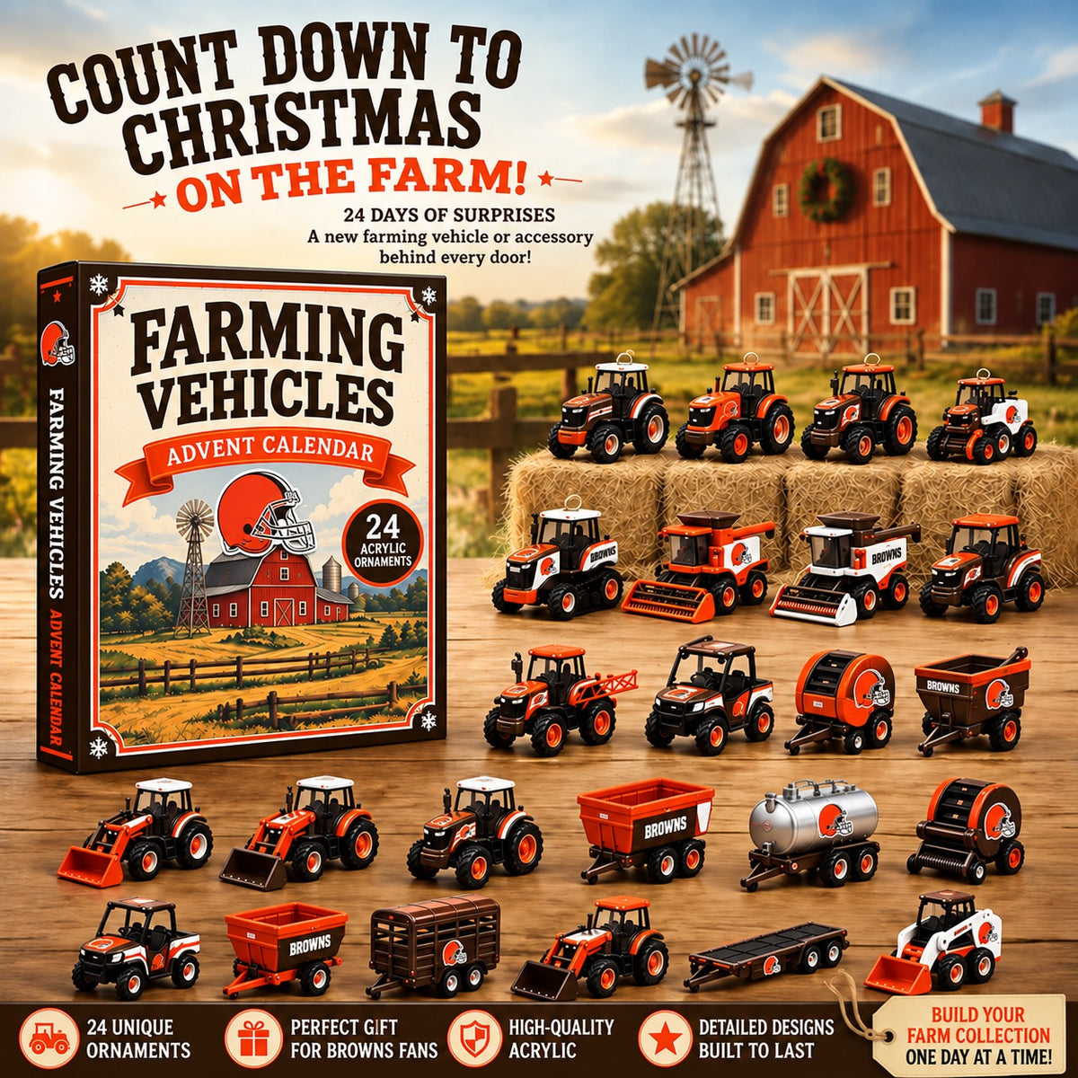 CLE x NFL Personalized 24 Days Of Farming Vehicles Advent Calendar Blink Box