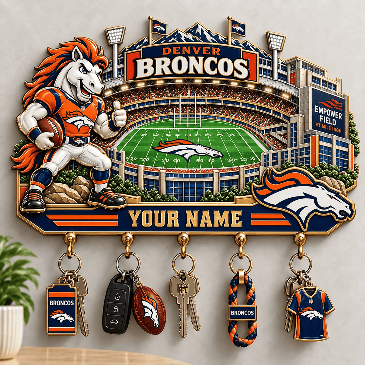 DEN x NFL New Style Wall Key Holder All Size Custom Name Gifts
