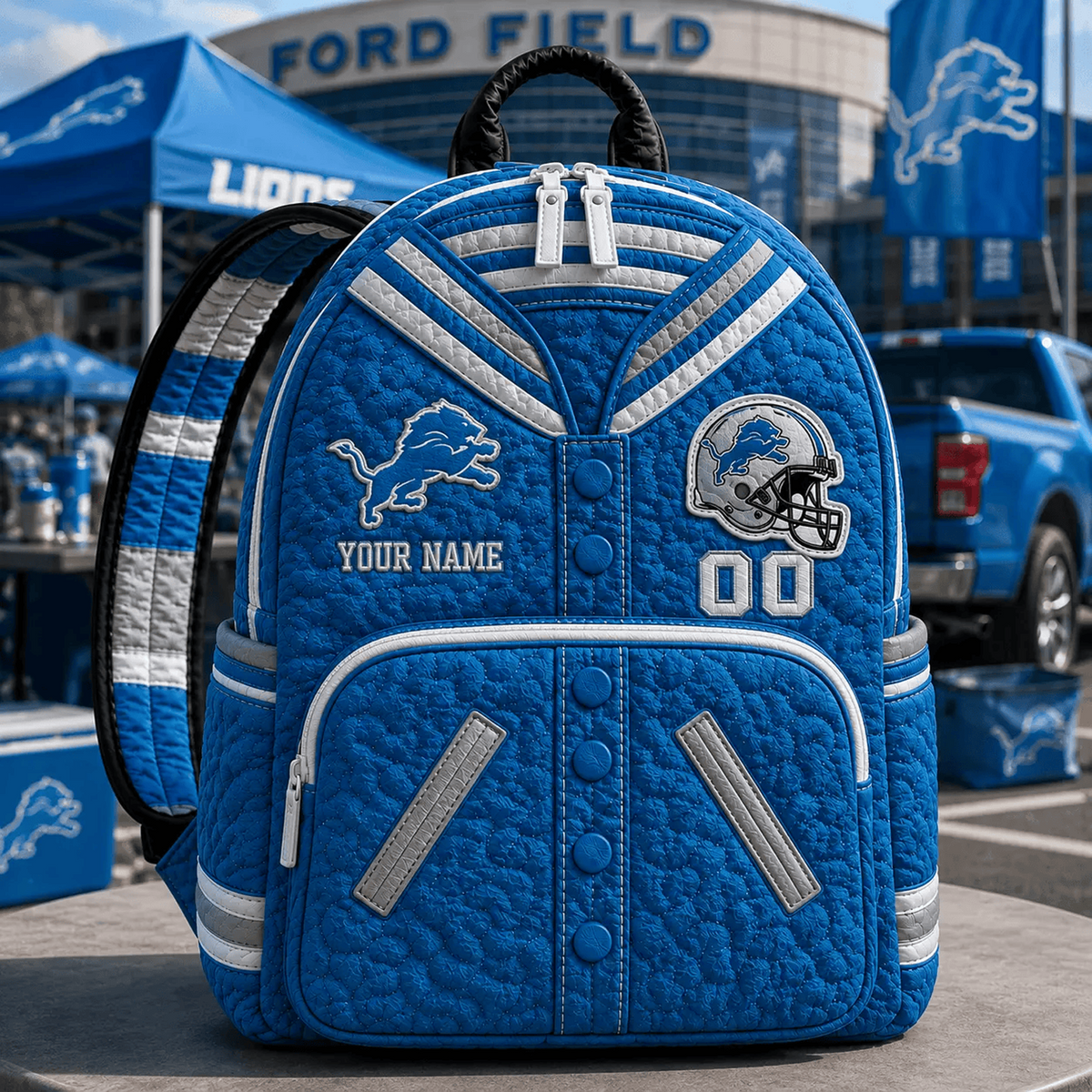 DET x NFL Premium Varsity Quilted Backpack Personalized Gift For Fan - Limited Edition