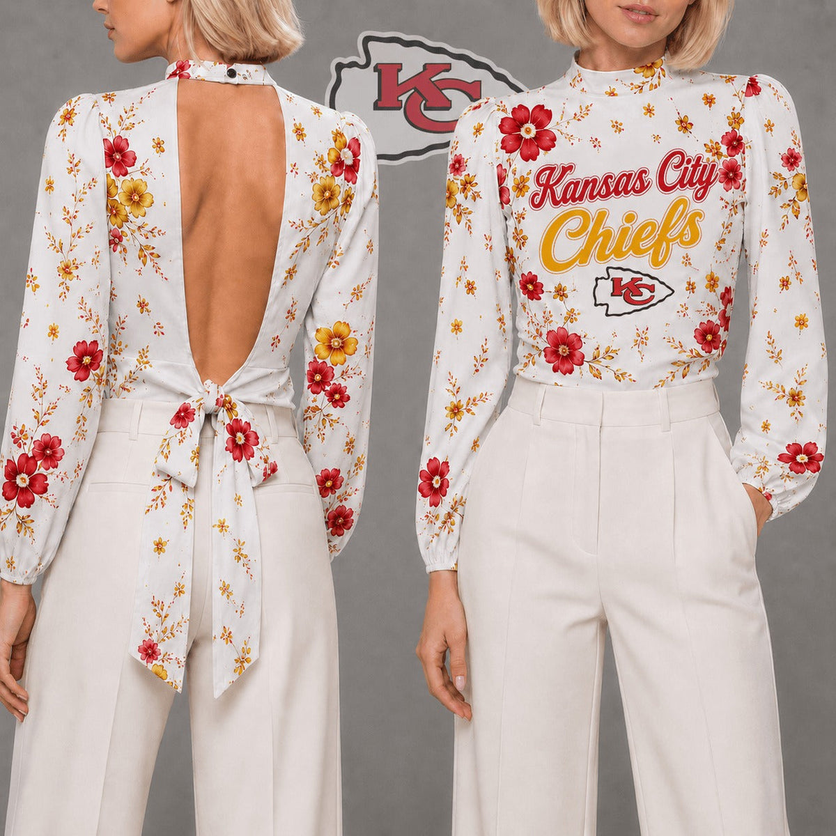 KCC Premium NFL Floral Backless Long Sleeve Shirt