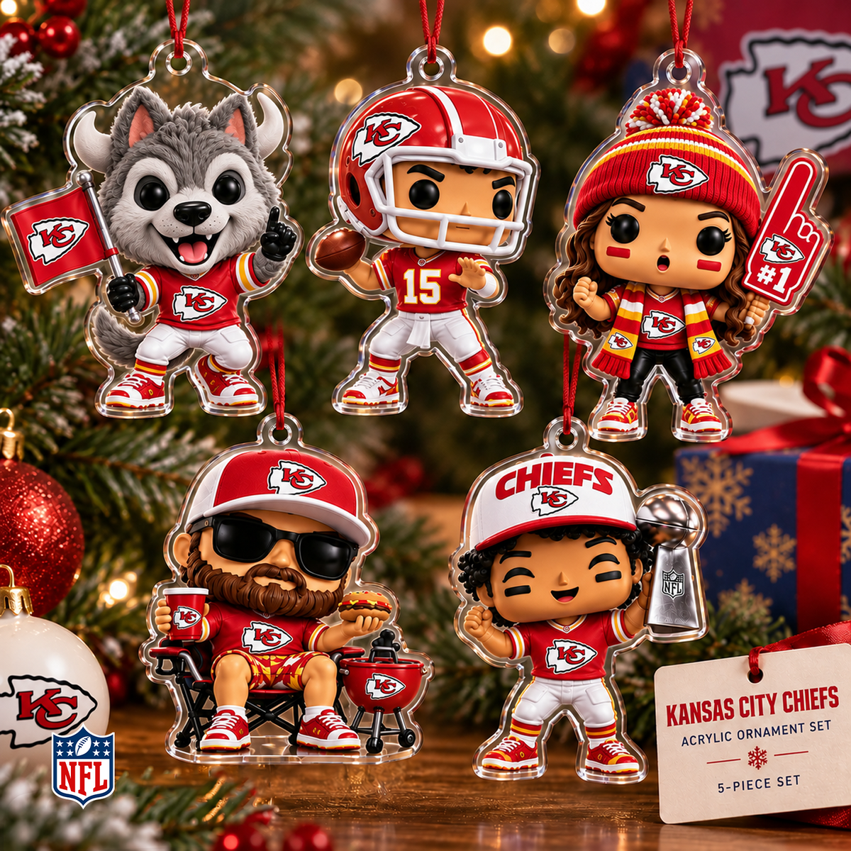 KCC x NFL Christmas KICKOFF Personalized Set 5 Acrylic Ornament