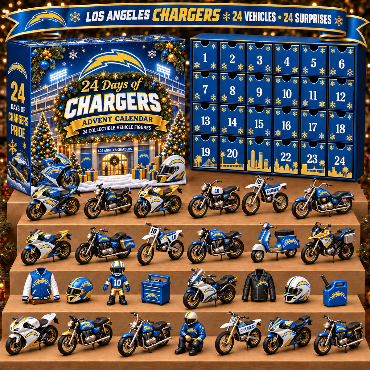 LAC x NFL Personalized 24 Days Of Motorcycles Advent Calendar Blink Box