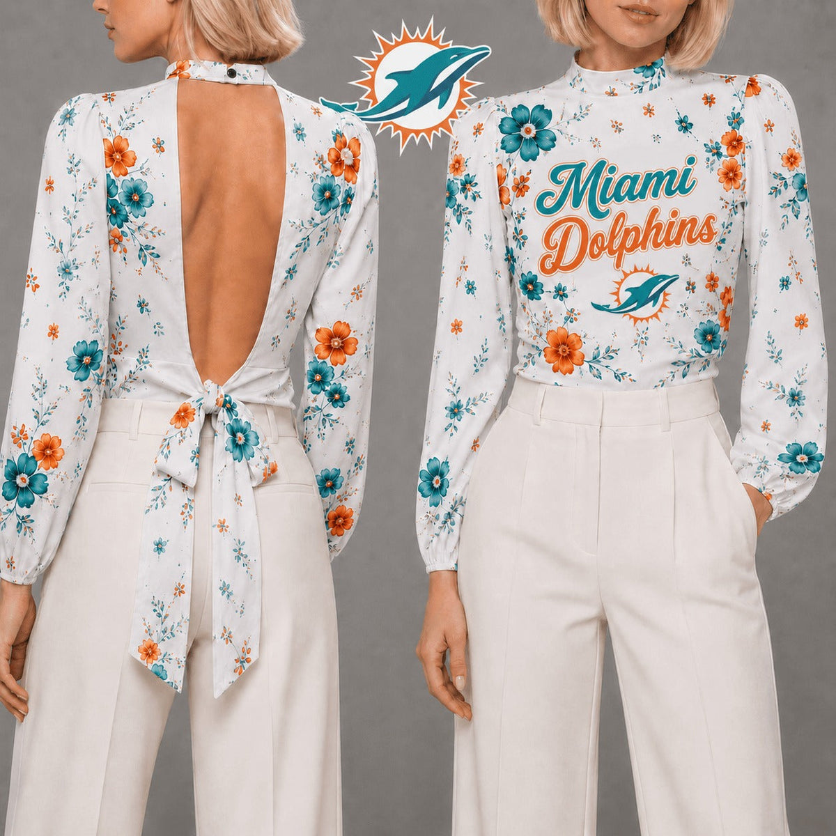 MD Premium NFL Floral Backless Long Sleeve Shirt