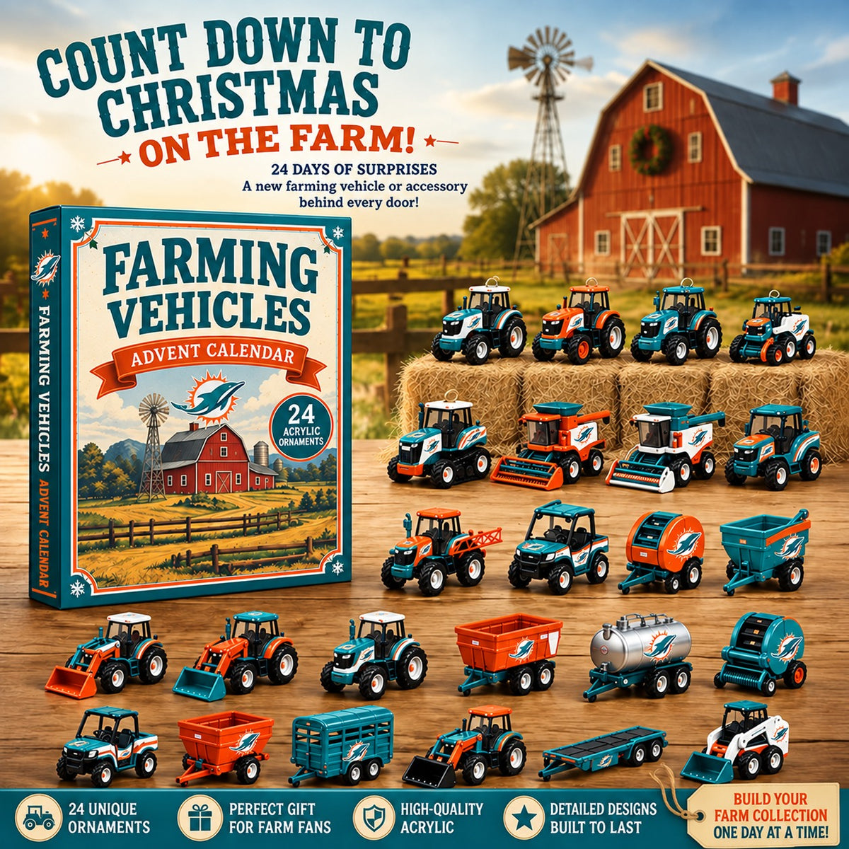 MD x NFL Personalized 24 Days Of Farming Vehicles Advent Calendar Blink Box