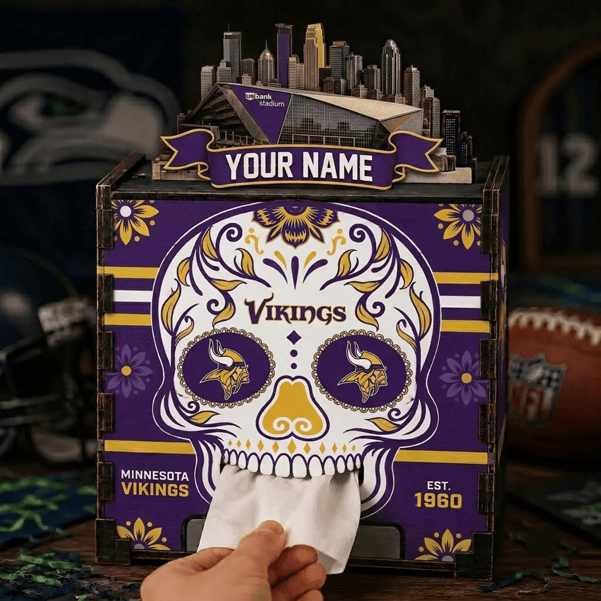 MIN x NFL Personalized Wooden Tissue Box – Custom Name Gift