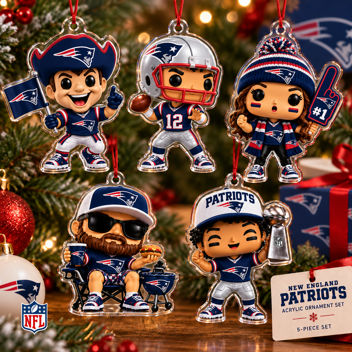 NEP x NFL Christmas KICKOFF Personalized Set 5 Acrylic Ornament