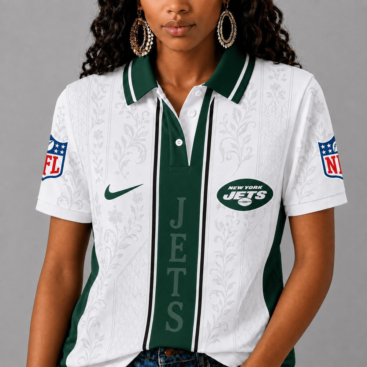NYJ Premium NFL Floral Elegance Polo Shirt