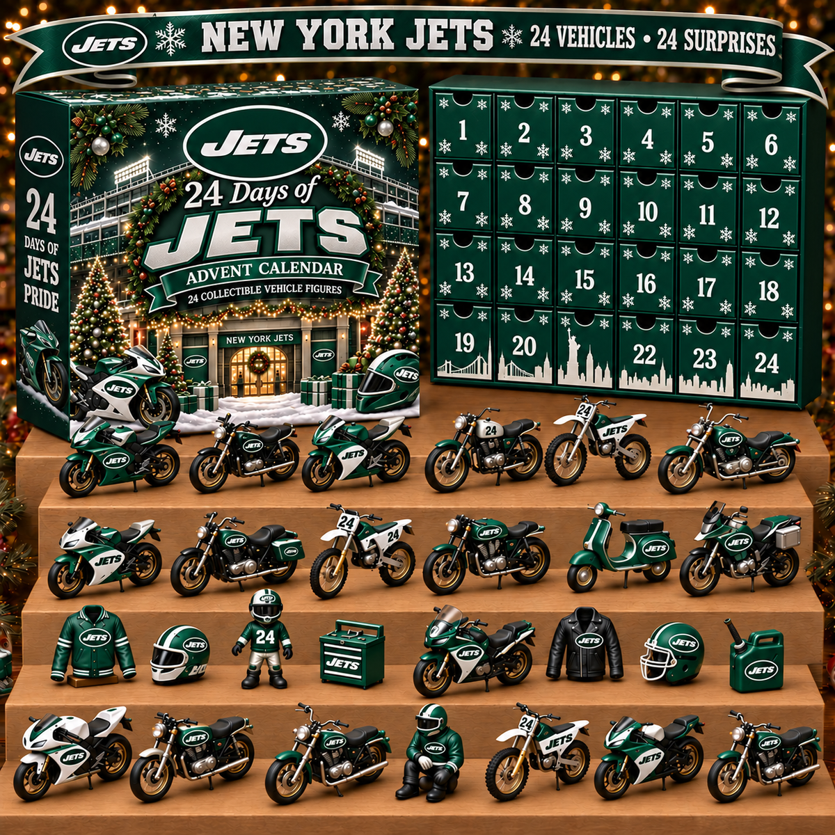 NYJ x NFL Personalized 24 Days Of Motorcycles Advent Calendar Blink Box