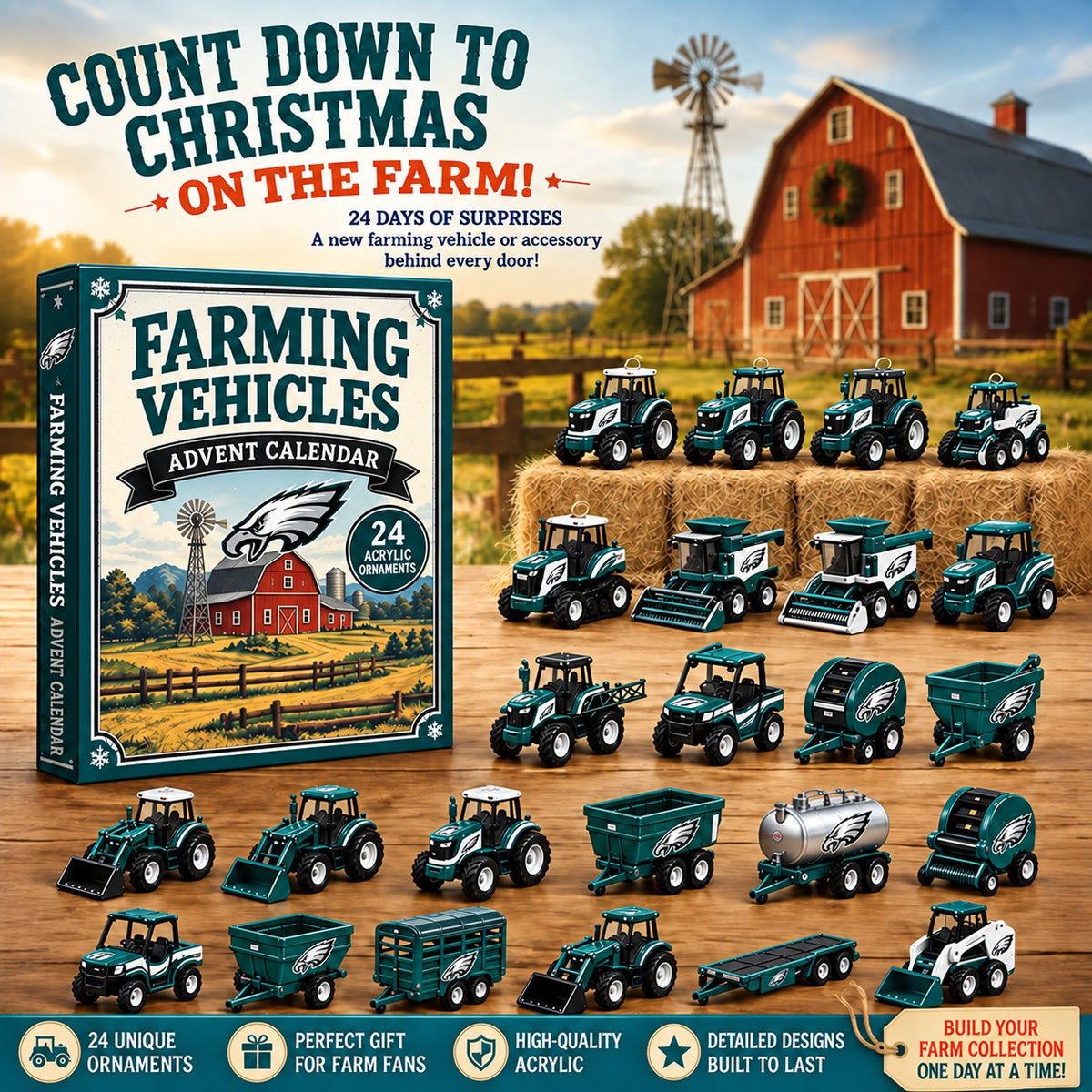 PE x NFL Personalized 24 Days Of Farming Vehicles Advent Calendar Blink Box