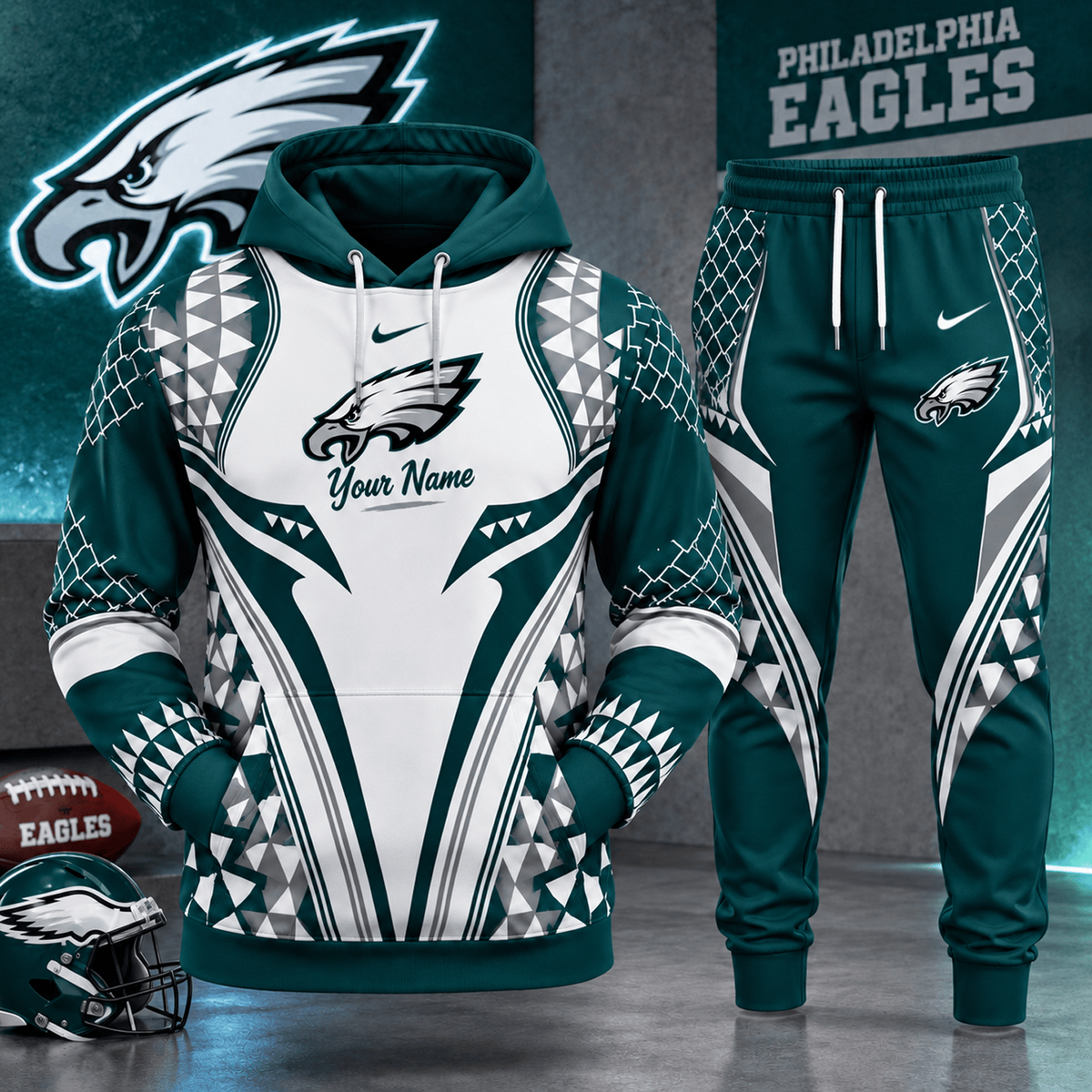 PHI x NFL Premium Football Graphic Hoodie & Jogger Set Fan Game Day Sportswear Outfit