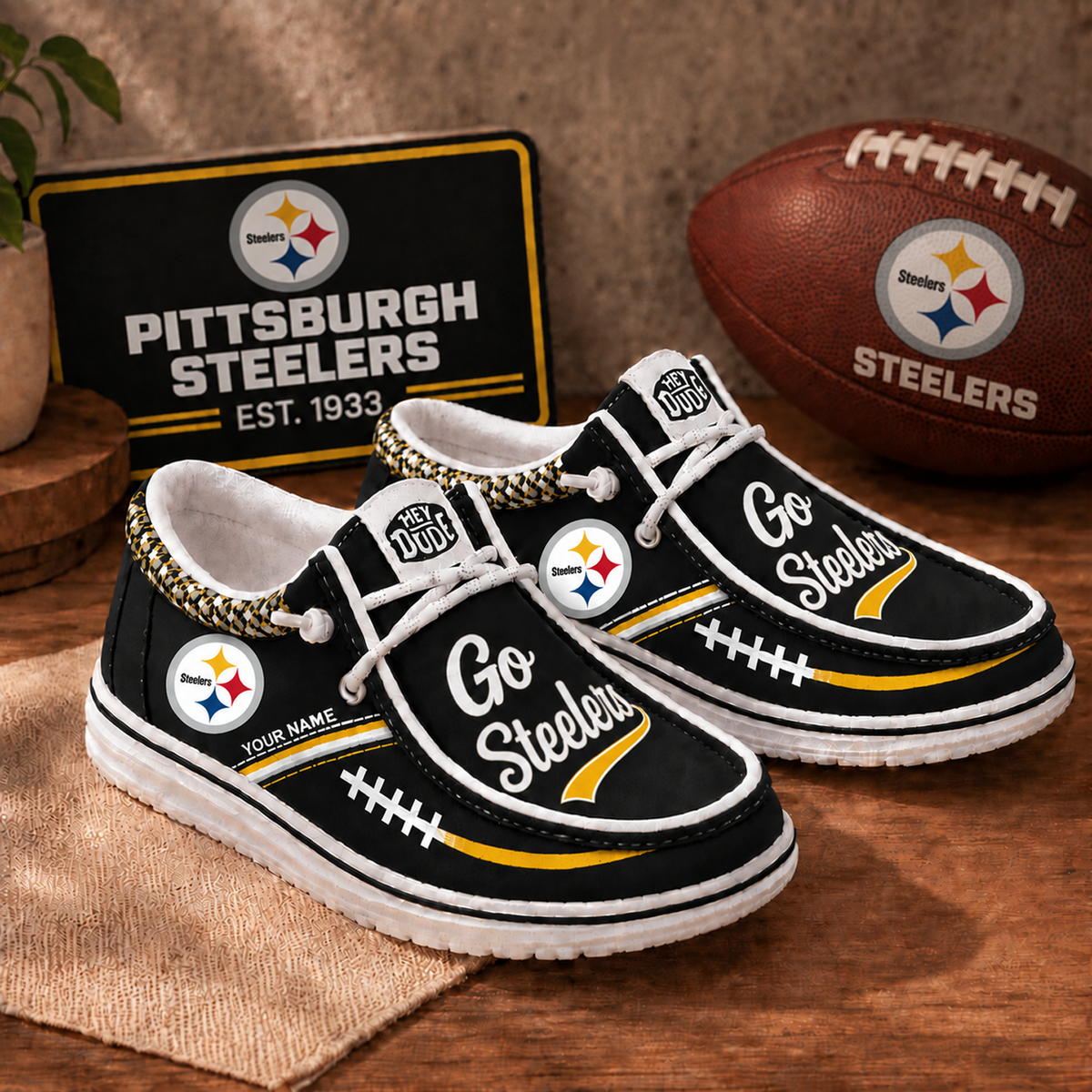 PIT x NFL Personalized New Style Hey Dude Shoes