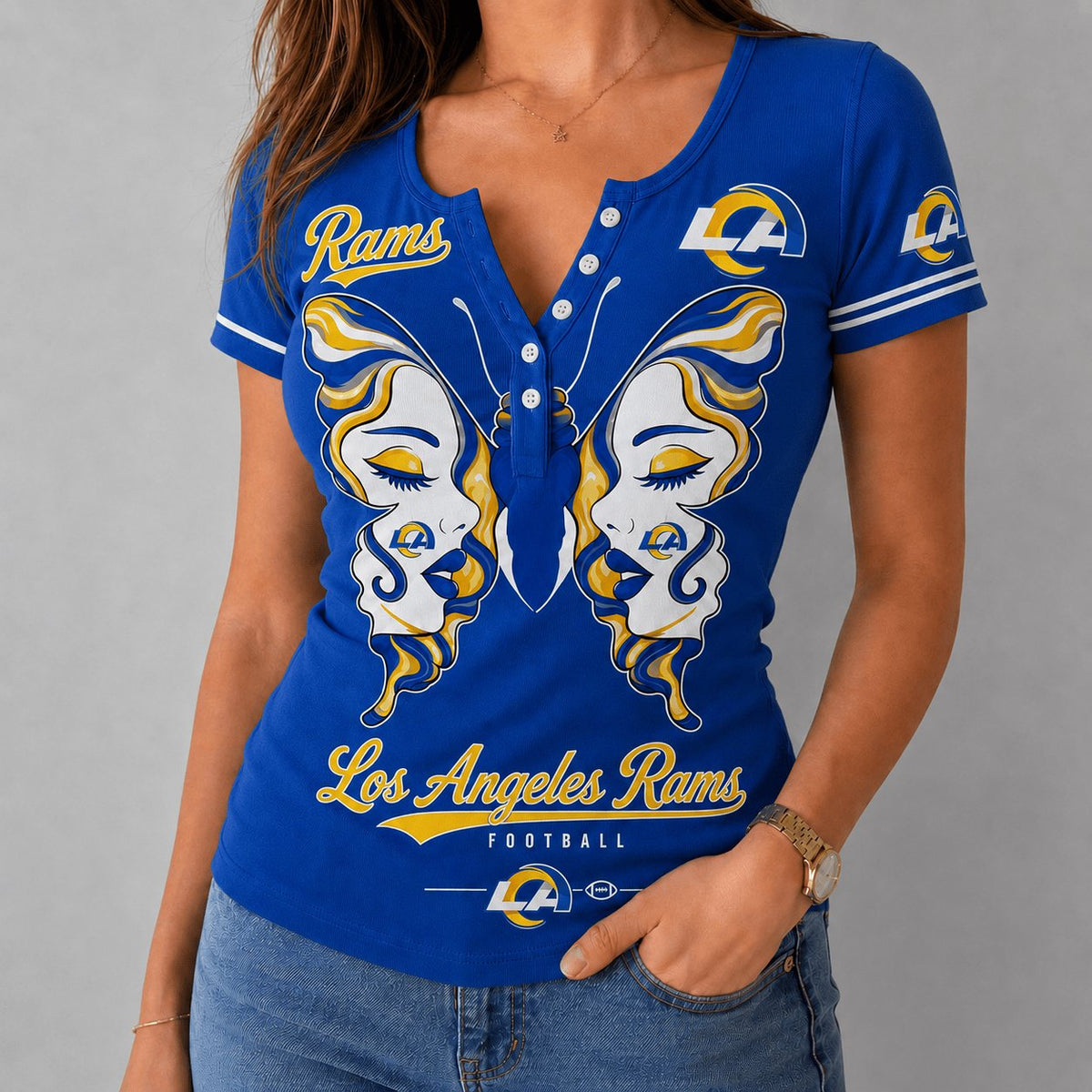 PREMIUM NFL X LAR EXCLUSIVE Butterfly Wings Button V-Neck Shirt Limited Edition