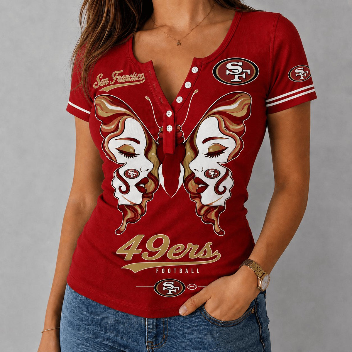 PREMIUM NFL X SF EXCLUSIVE Butterfly Wings Button V-Neck Shirt Limited Edition