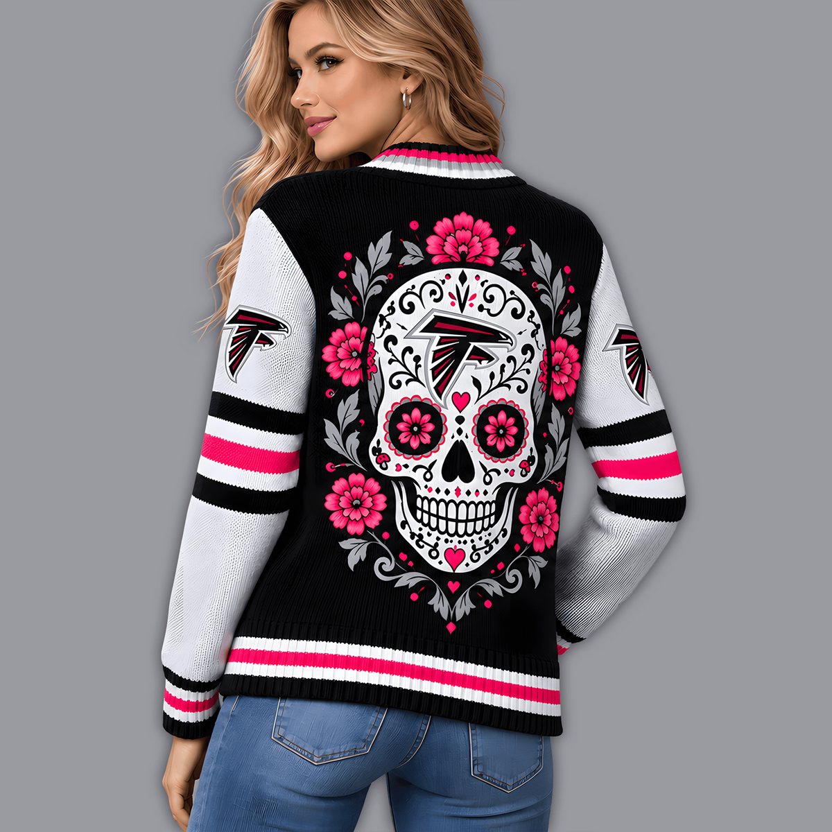 Premium NFL x ATL Floral Skull Knit Cardigan