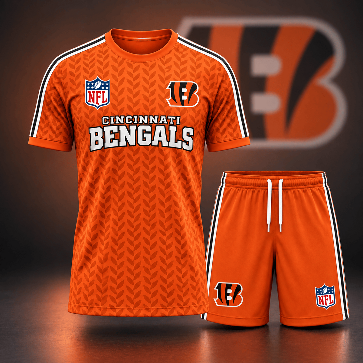 Premium NFL x CIN Classic Team Pattern T-Shirt and Shorts Set