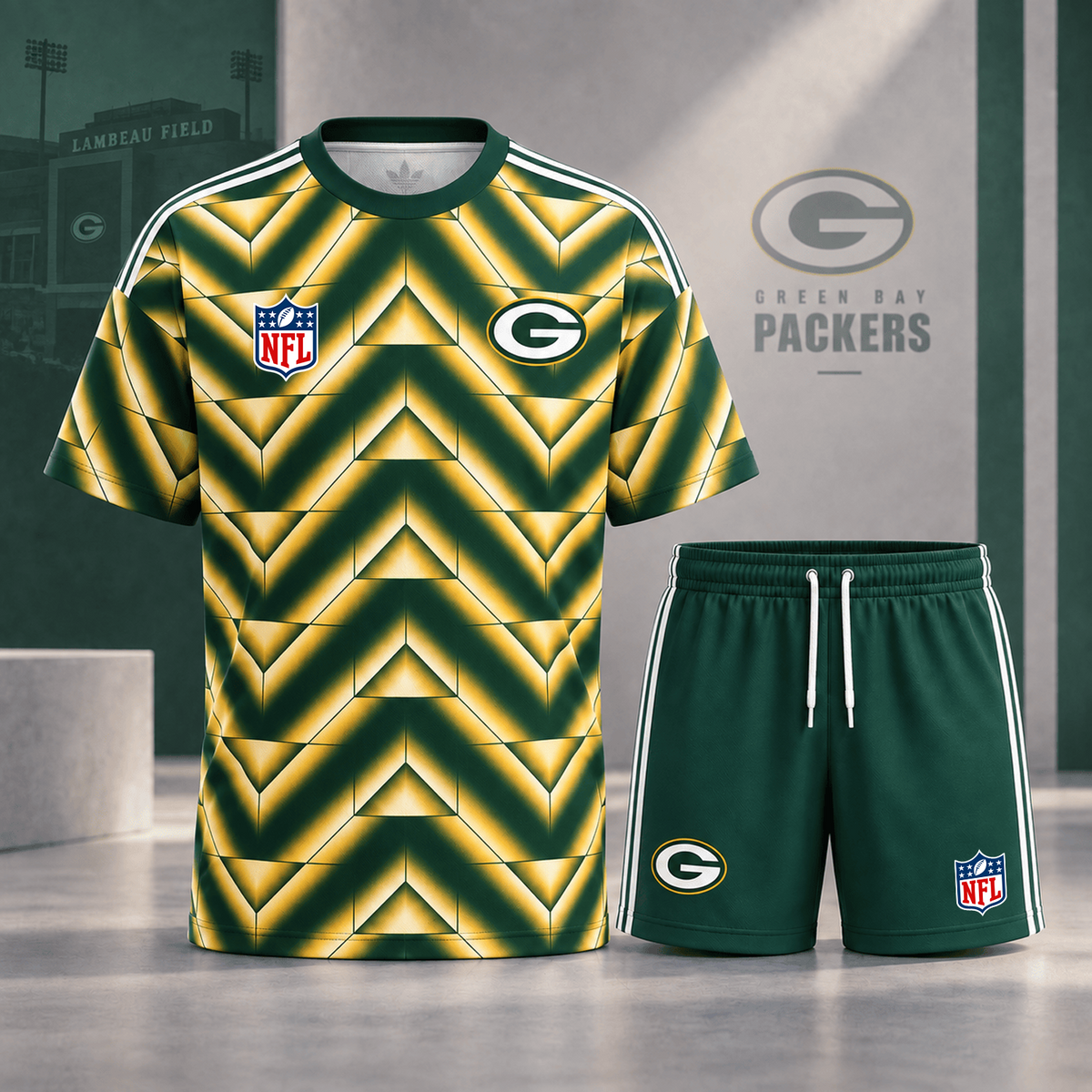 Premium NFL x GB Geometric Performance Shirt & Shorts Set