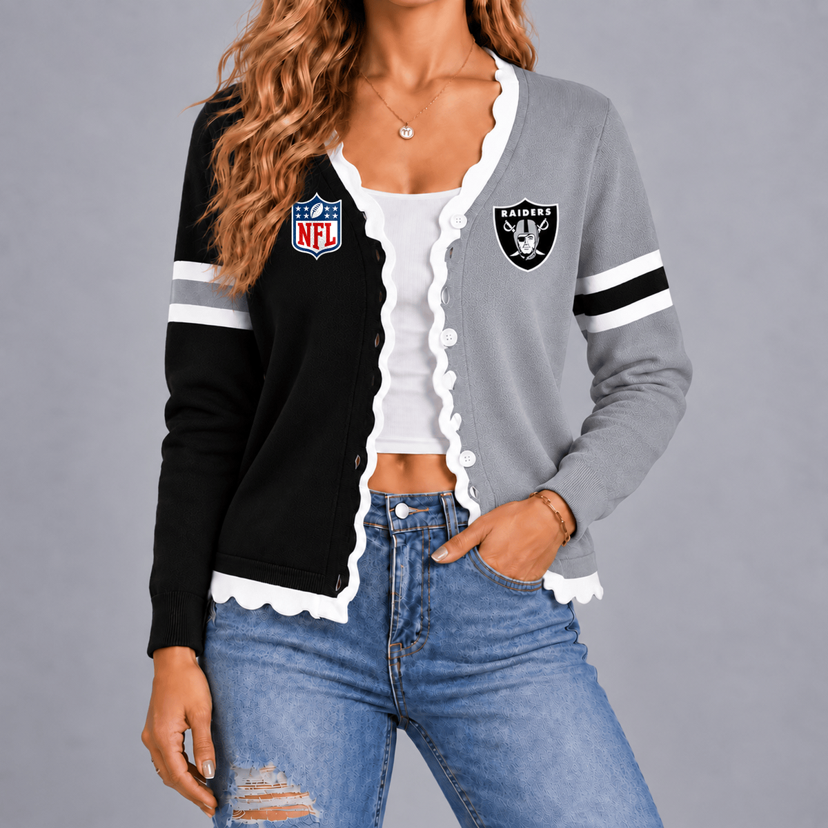 Premium NFL x LVR Varsity Stripe Button Cardigan