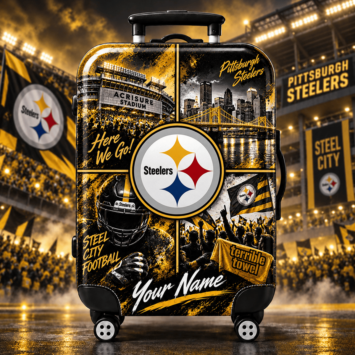 Premium NFL x PIT Personalized Team Pride Stadium Travel Suitcase