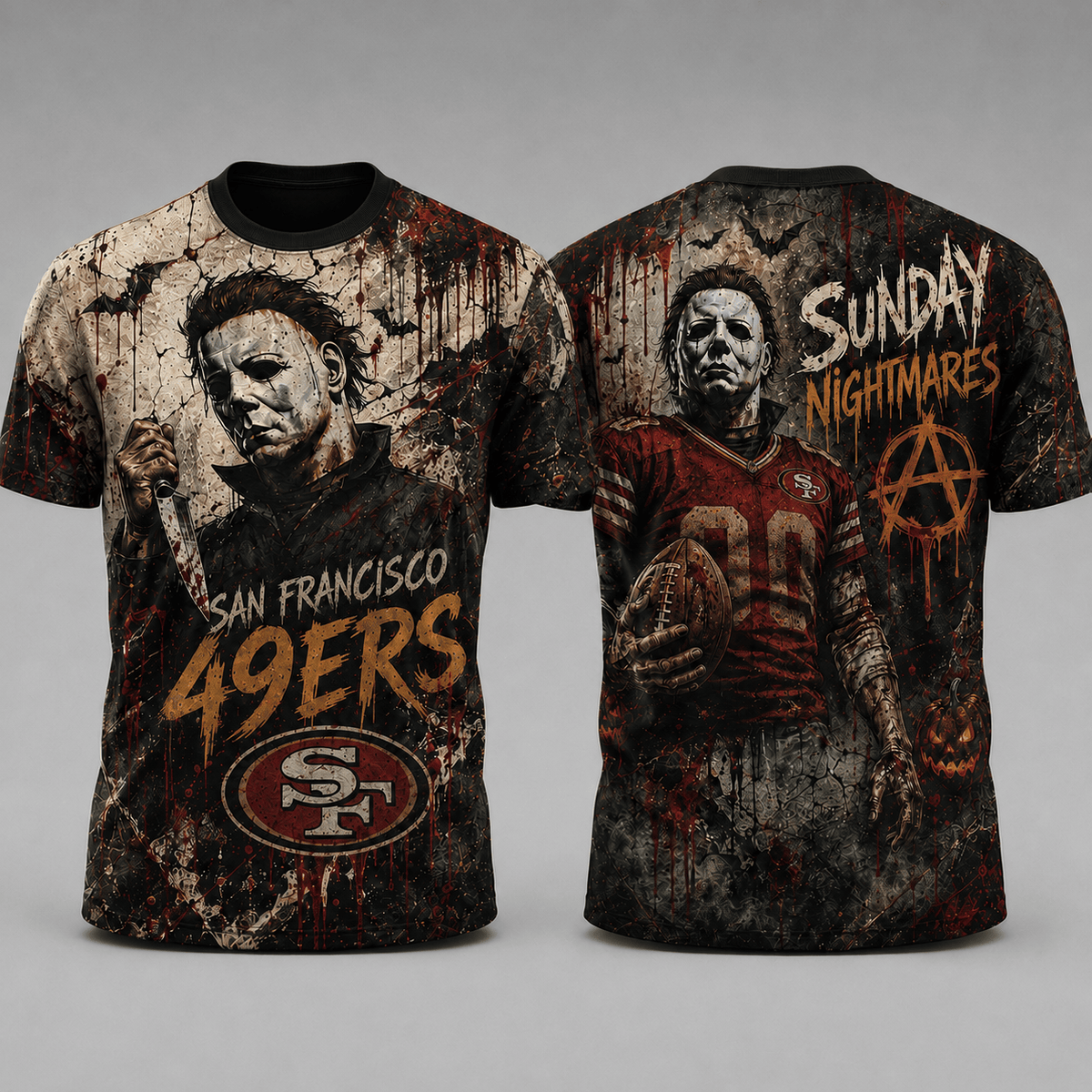 SF49 Premium NFL Michael Myers Sunday Nightmares 3D T-Shirt For Horror Football Fans