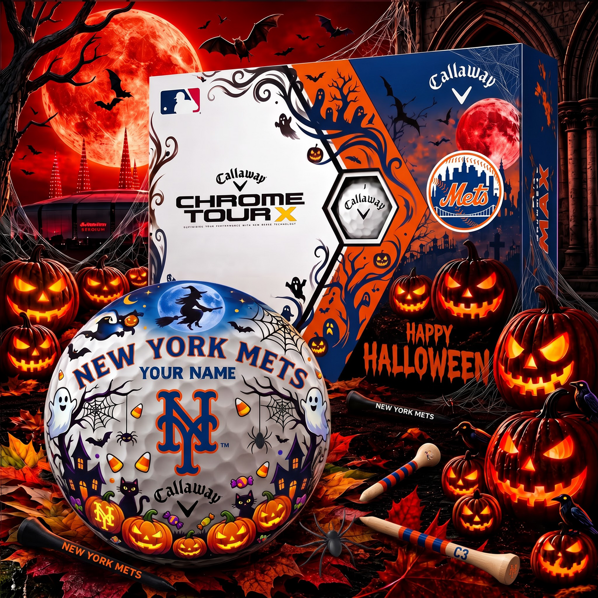 SIGNATURE MLB X NYM EXCLUSIVE PERSONALIZED HALLOWEEN HORROR FAIRWAY V3 GOLF BALL COLLECTION