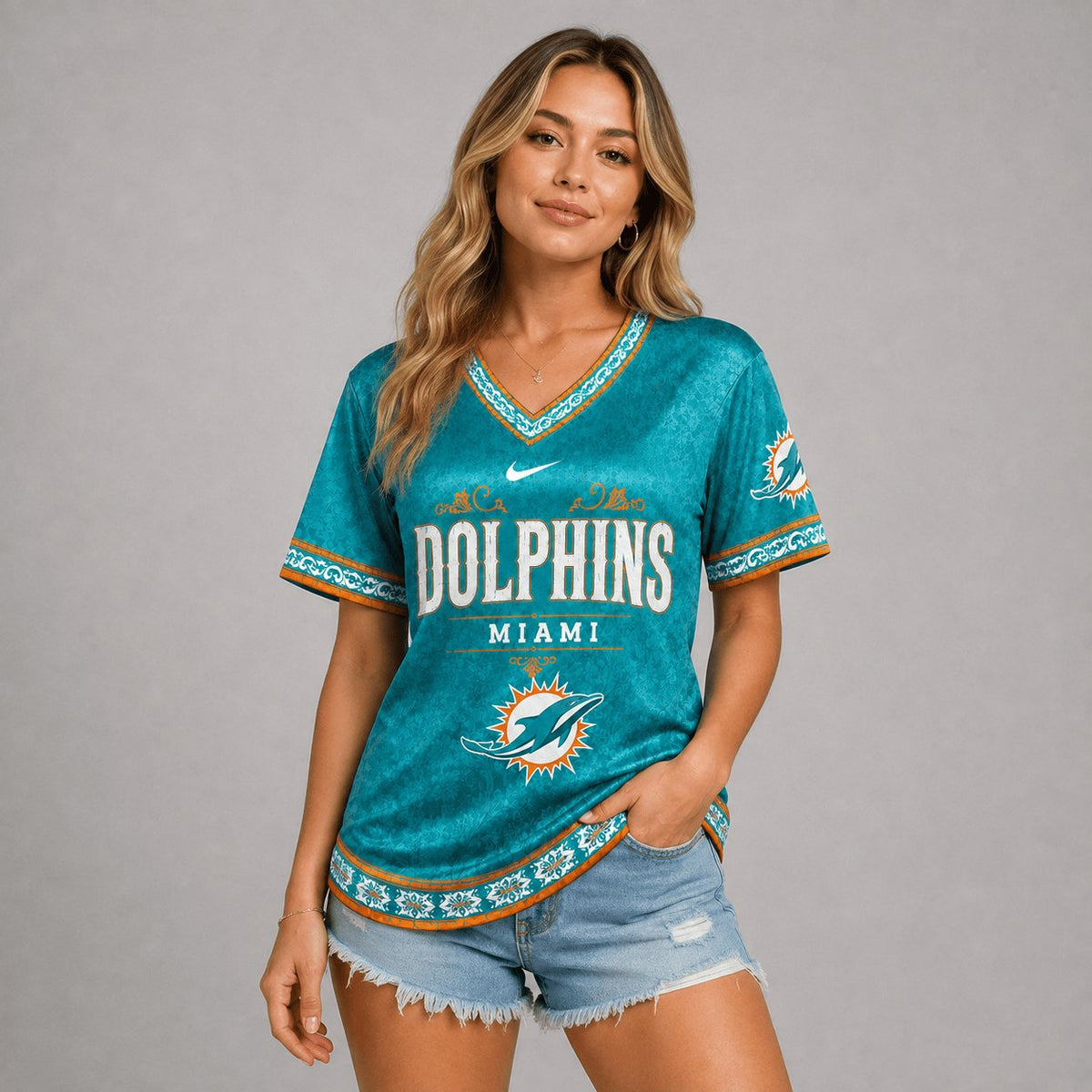 SIGNATURE NFL X MIA EXCLUSIVE WOMEN CLASSIC FLORAL SATIN SHIRT LIMITED EDITION
