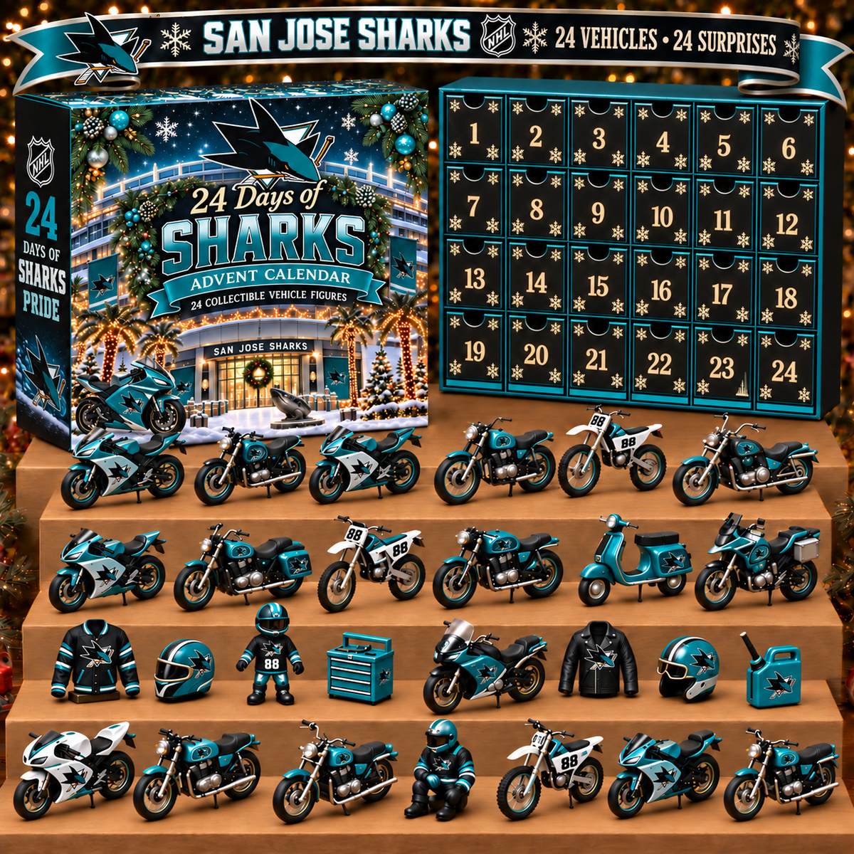 SJS x NHL Personalized 24 Days Of Motorcycles Advent Calendar Blink Box