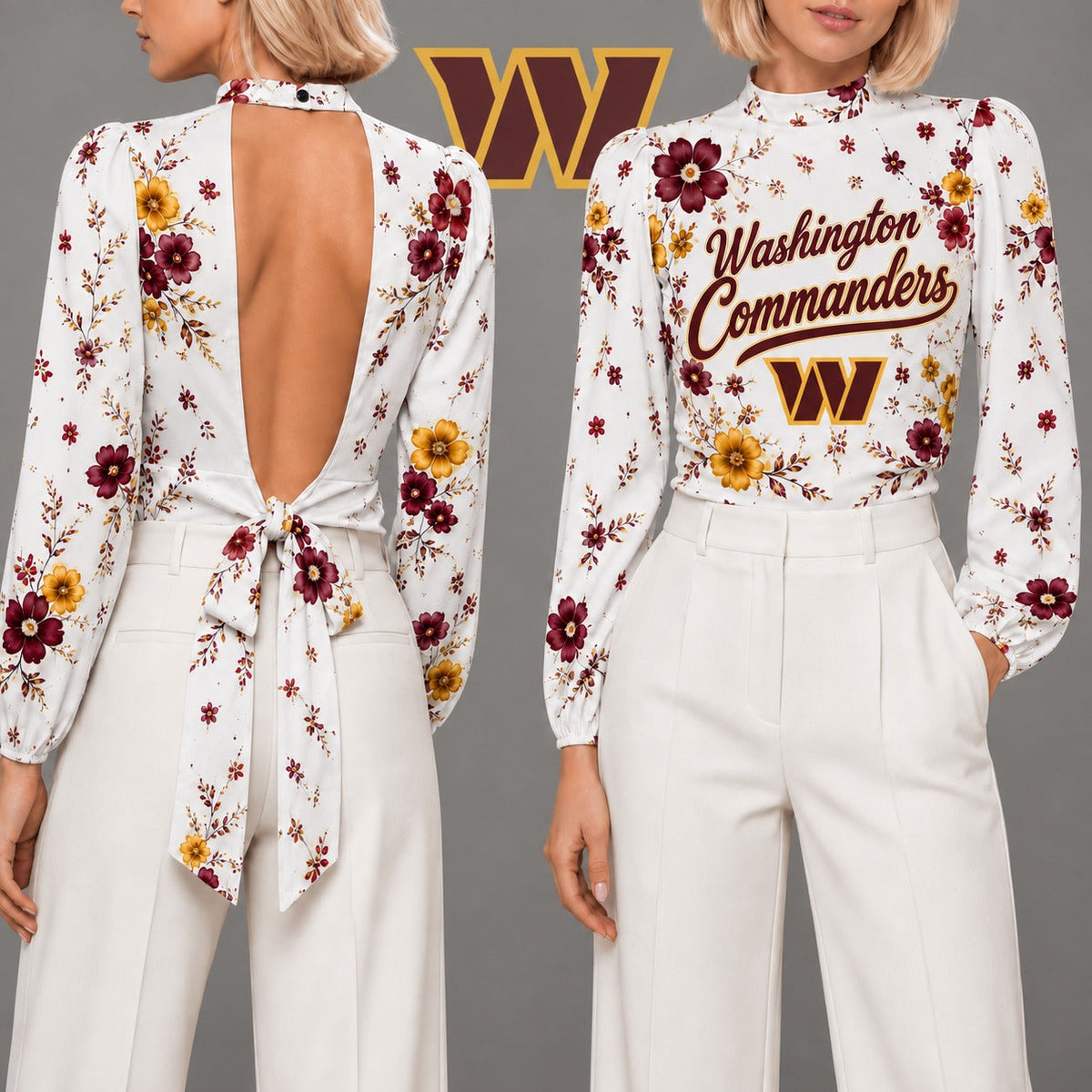 WC Premium NFL Floral Backless Long Sleeve Shirt