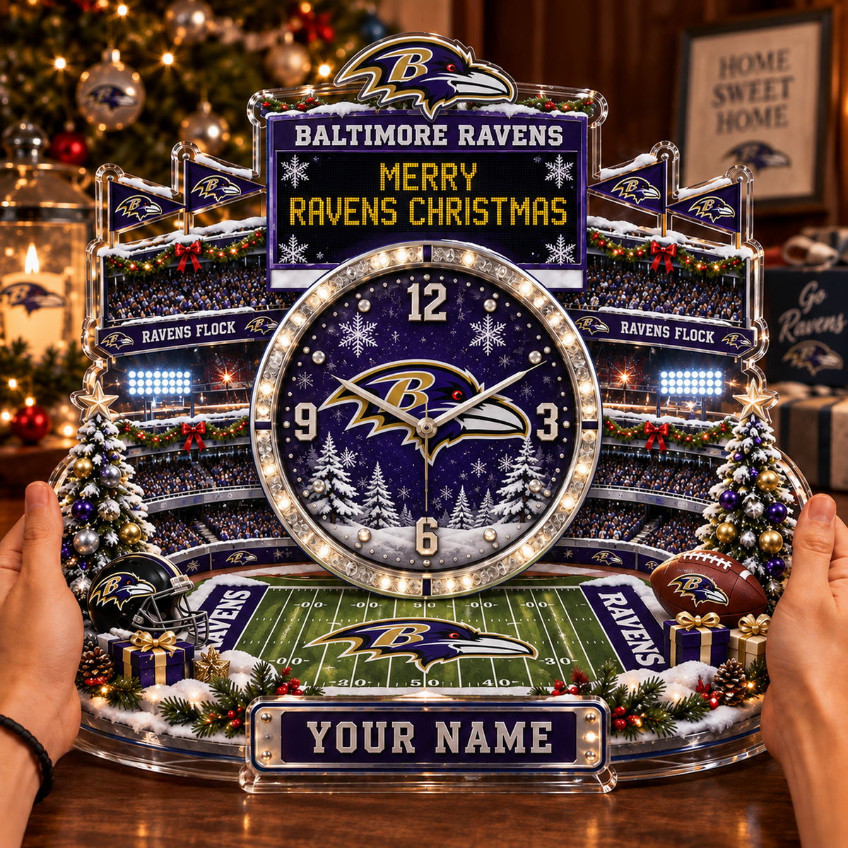 BAL x NFL Christmas KICKOFF Personalized Acrylic Hanging Wall Clock – Premium Limited Edition Gift for Men, Women & Football Fans