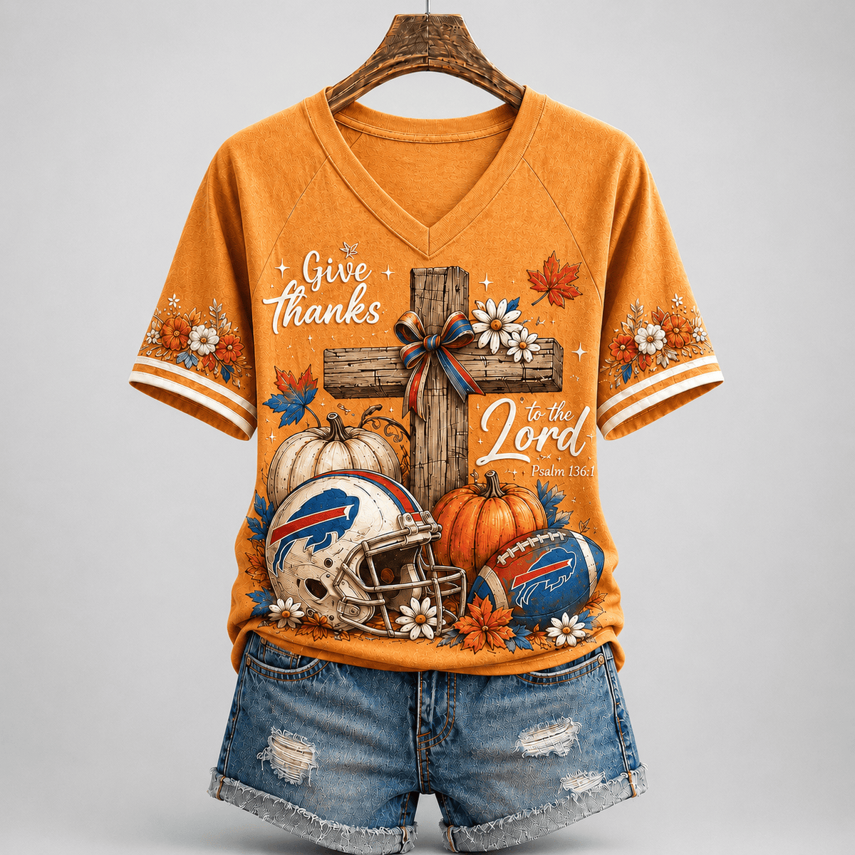 BB Premium NFL Thanksgiving Faith And Football V-Neck Shirt