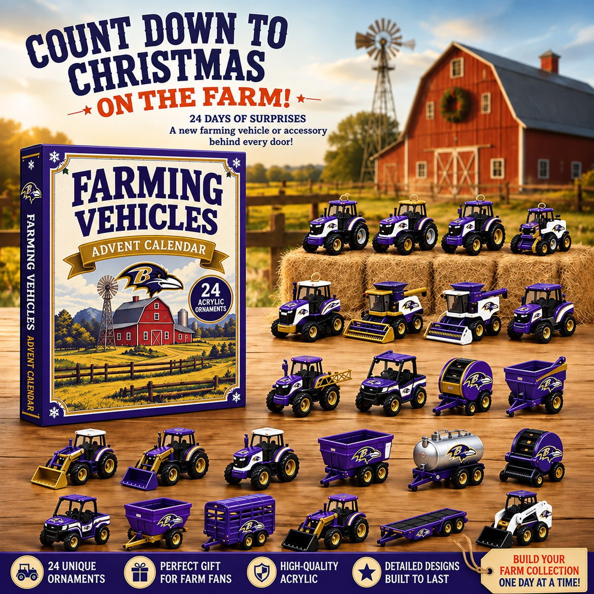 BR x NFL Personalized 24 Days Of Farming Vehicles Advent Calendar Blink Box