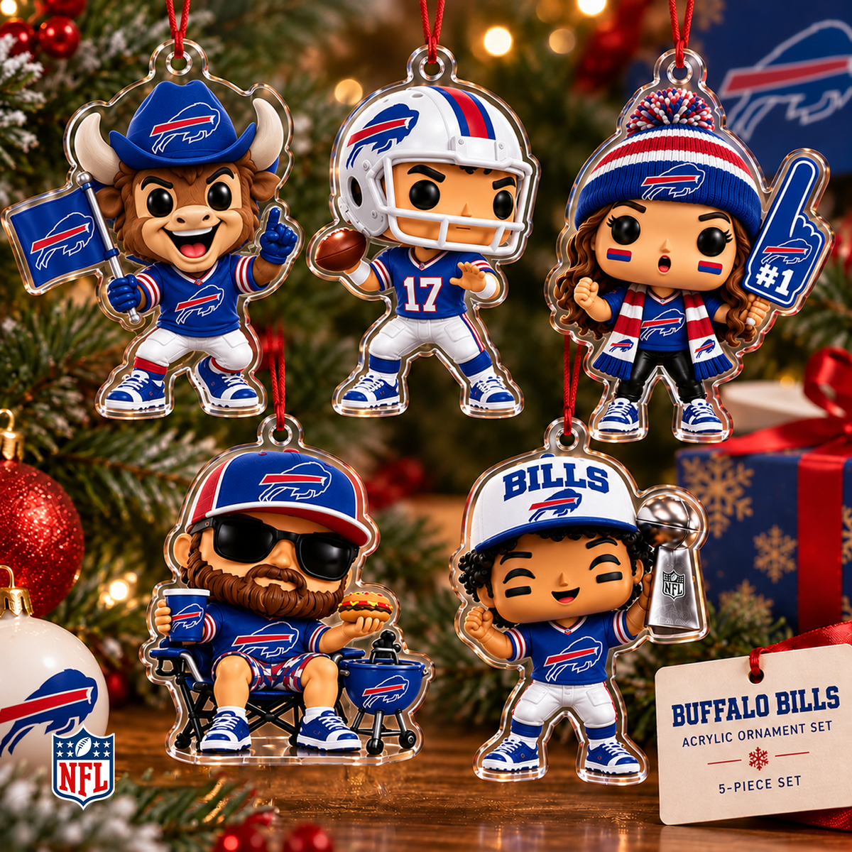 BUF x NFL Christmas KICKOFF Personalized Set 5 Acrylic Ornament
