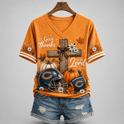 CHI Premium NFL Thanksgiving Faith And Football V-Neck Shirt