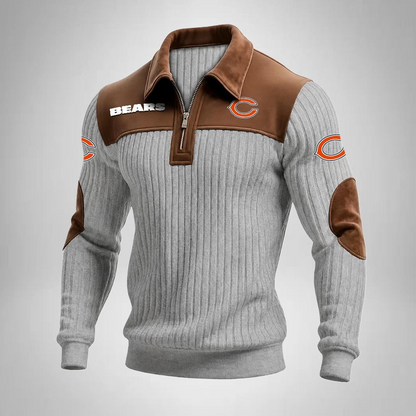 CHI x NFL Men‘s Suede Zip-up Polo Shirt