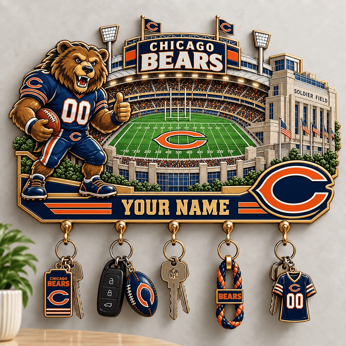 CHI x NFL New Style Wall Key Holder All Size Custom Name Gifts