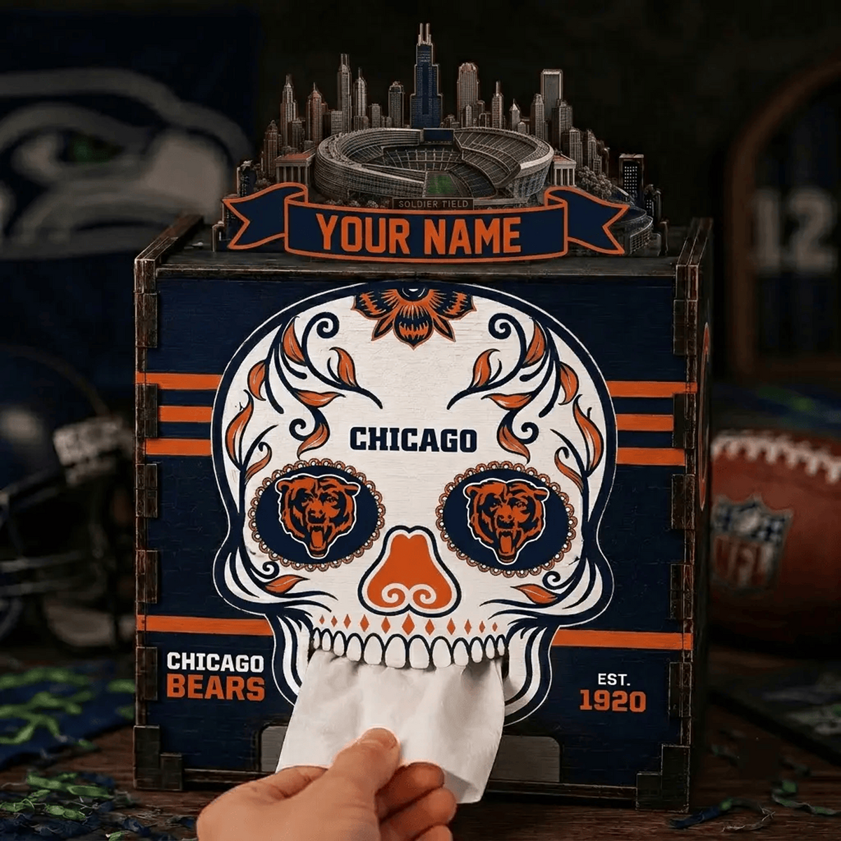 CHI x NFL Personalized Wooden Tissue Box – Custom Name Gift