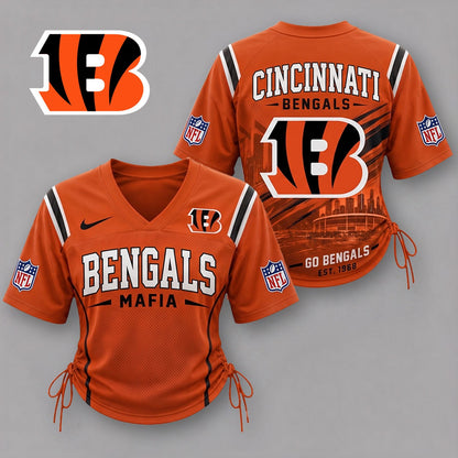 CIN Premium NFL Game Day Women Lace-Up Jersey Shirt