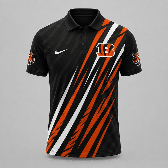 CIN Premium NFL Premium Athletic Stripe Polo Shirt