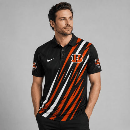 CIN Premium NFL Premium Athletic Stripe Polo Shirt