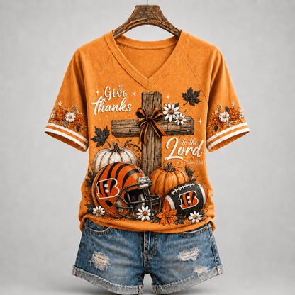 CIN Premium NFL Thanksgiving Faith And Football V-Neck Shirt