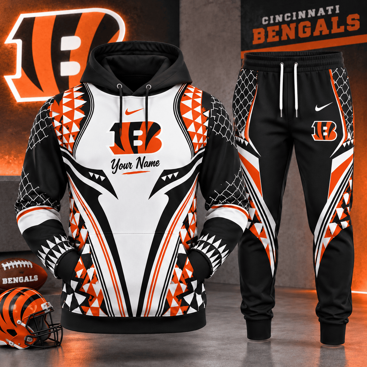 CIN x NFL Premium Football Graphic Hoodie & Jogger Set Fan Game Day Sportswear Outfit